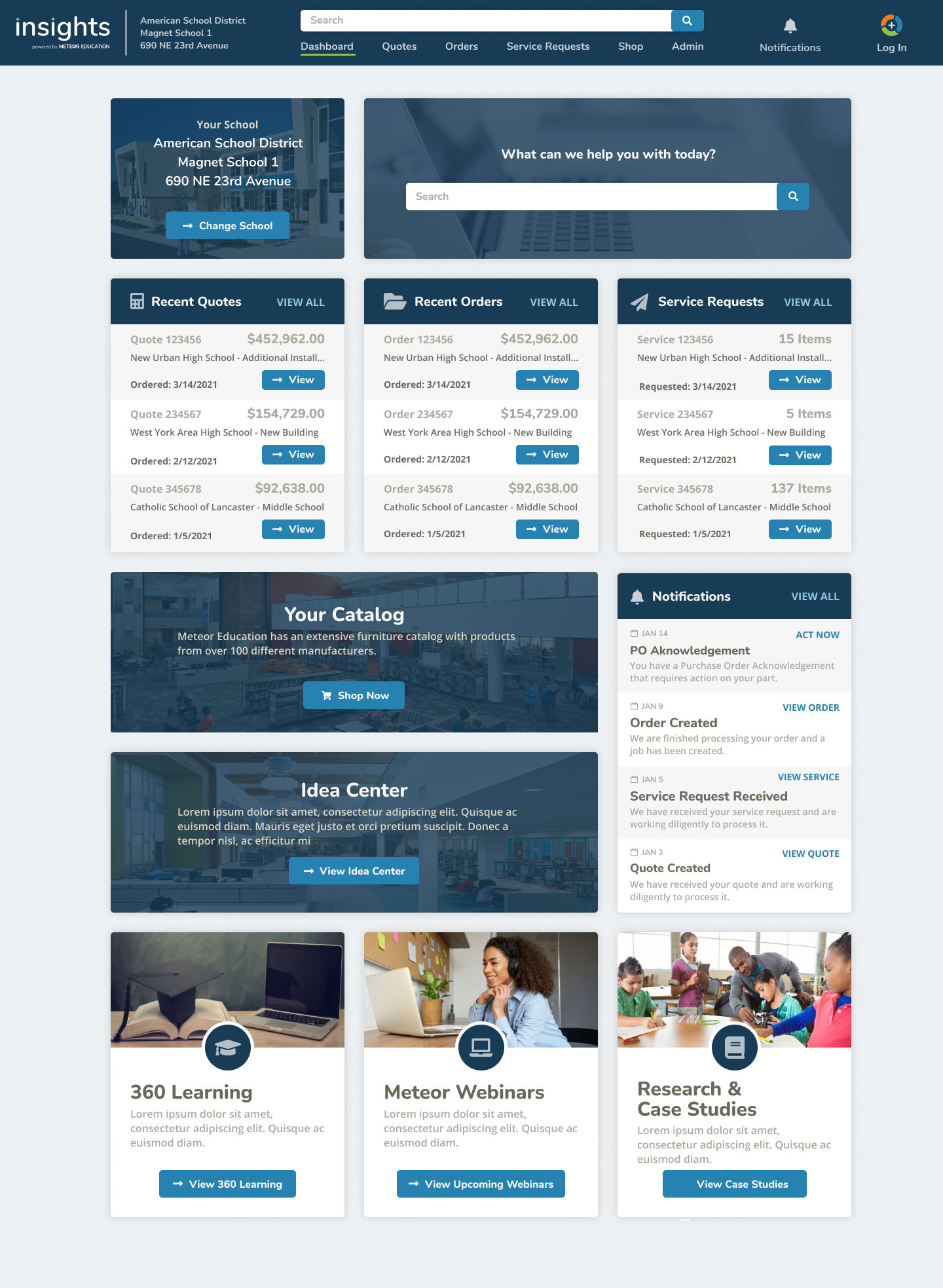 Insights by Meteor Education Dashboard Logged Out Hi-Fi Mockup